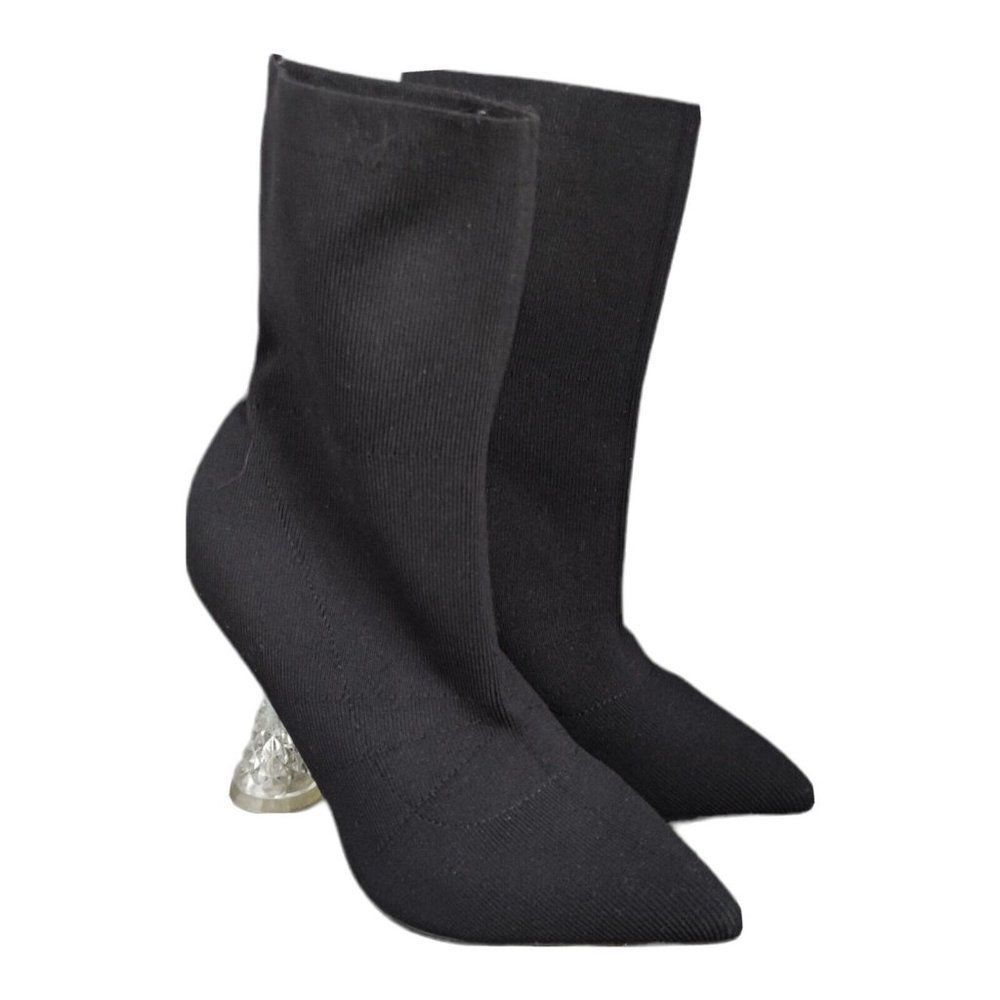 Azalea Wang Black Stretchy Bootie Spool clear High heels US size 7.5